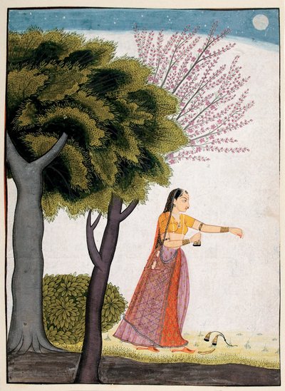 Vipralabdha nayika ، c.1770 (مرحاض غير شفاف وورق على الذهب) بواسطة المدرسة الهندية