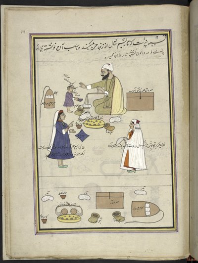 النساء يعيدن شال الصوف المغزول ،  86 رسمة مجمعة في مجلد تصور الحرف والمهن في كشمير ، يظهر الحرفيون في العمل بأدواتهم ومعداتهم ،  بواسطة فنان من كشمير ، ربما في سريناغار ، حوالي 1850-60 (غواش على ورق) بواسطة المدرسة الهندية