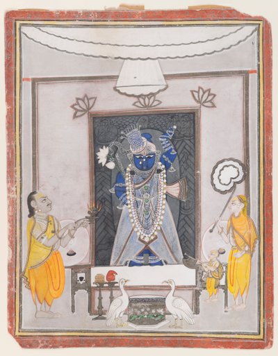 عبادة Shrinathaji (مرحاض غير شفاف ، ذهب وفضة على ورق) بواسطة المدرسة الهندية