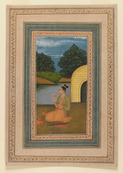 يوجيني في منظر طبيعي ، c.1760 (مرحاض على ورق) (مستطيل 375848) بواسطة المدرسة الهندية