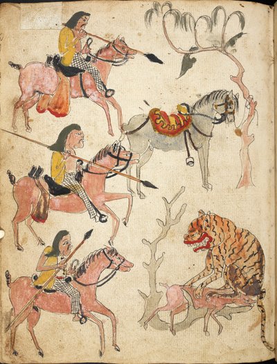 "Pemburuan" ، صياد ، تصوير من "Serat Damar Wulan" أو "The Romance of Damar Wulan" (قلم حبر مع ألوان مائية على ورق) بواسطة المدرسة الاندونيسية