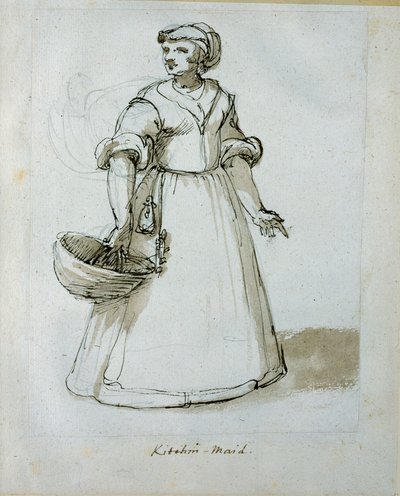 A kitchen maid (pen & ink on paper) بواسطة إنيجو جونز