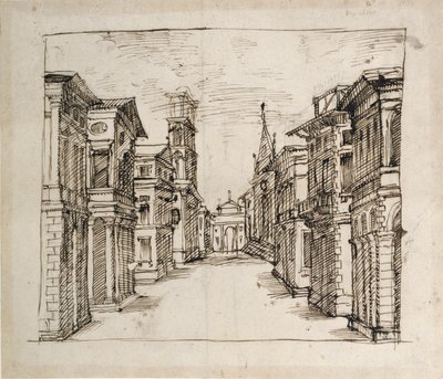 A street in perspective, c.1617 (pen & ink on paper) بواسطة إنيجو جونز