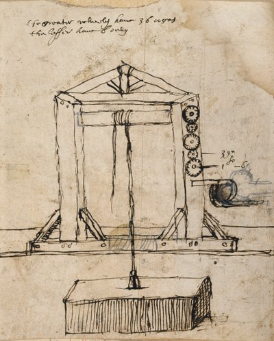 Diagram for a pulley lifting masonry (pen & ink on paper) بواسطة إنيجو جونز