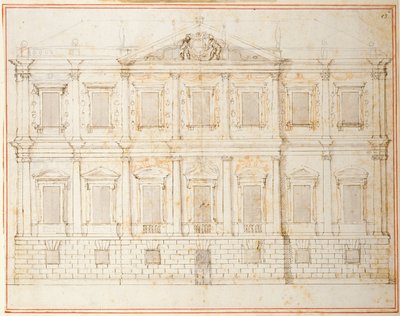 Elevation of the penultimate design for Banqueting House, Whitehall, c.1619 (pen & ink on paper) بواسطة إنيجو جونز