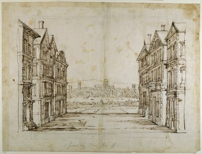 English houses with London and the Thames far off (pen & ink on paper) بواسطة إنيجو جونز