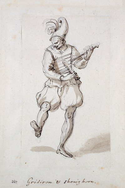 Man with gridiron and shoe horn (pen & ink on paper) بواسطة إنيجو جونز