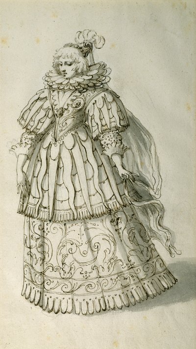 Masquer، c.1638 (قلم وحبر على ورق) بواسطة إنيجو جونز