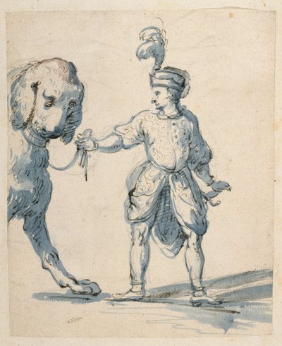 Polish dwarf leading a dog (pen & ink and wash on paper) بواسطة إنيجو جونز
