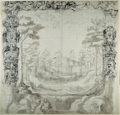 Proscenium and hunt scene (قلم وحبر على ورق) بواسطة إنيجو جونز