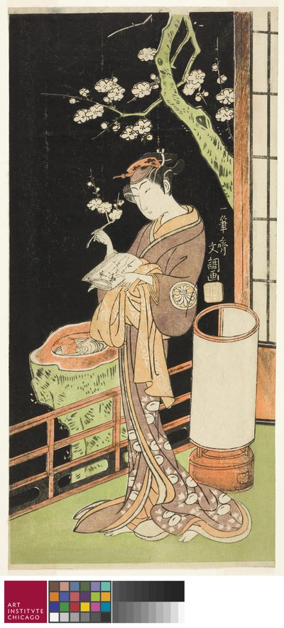 الممثل Segawa Kikunojo II في دور Siso Moyo Aigo no Wakamatsu ، تم تقديمه في مسرح ناكامورا في الشهر الأول ، 1769 ، c.1769 بواسطة إيبيتسوساي بانشو