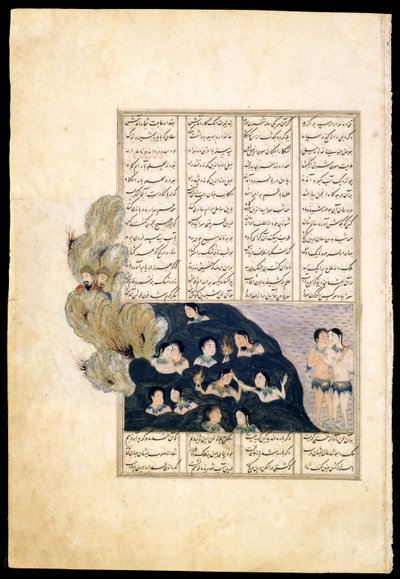 اسكندر يراقب صفارات الانذار. إضاءة مخطوطة من ملحمة اسكندر نعمة بواسطة سيد إيراني