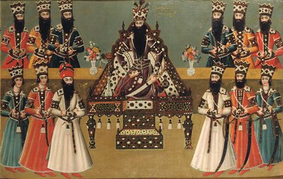 فتح "علي شاه وحاشيته المباشرين ، ص 1815 بواسطة المدرسة الإيرانية