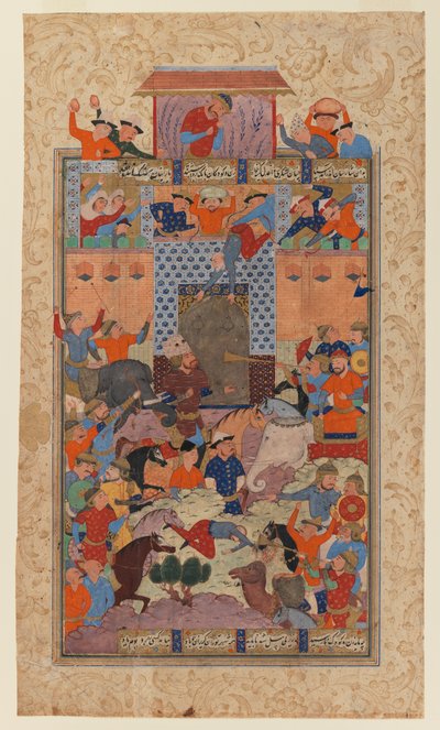 فوليو من شاهنامه: الإيرانيون يستولون على قلعة أفراسياب ، c.1580-1590 (حبر ومُعتّم على الورق) بواسطة المدرسة الإيرانية