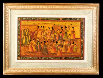 واحدة من زوج من اللوحات المطلية ، قاجار إيران ، 1850-1875 بواسطة المدرسة الإيرانية