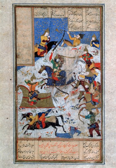 المعركة بين الإيرانيين والتورانيين ، القرن السادس عشر. بواسطة سيد ايراني.
