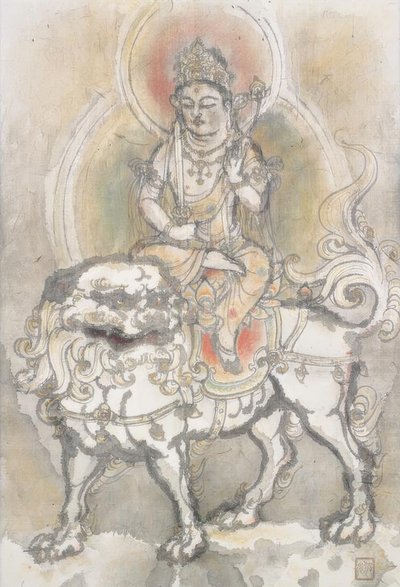 Irie Hako ، Manjushri يجلس على أسد بواسطة Irie Hako