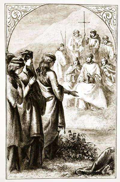 رؤية سينودس رجال الدين ، من Trias Thaumaturga ، أو ثلاثة قديسين عجائب في أيرلندا ، بقلم ماري كوساك (1829-1899) المنشورة c.1890s بواسطة المدرسة الايرلندية