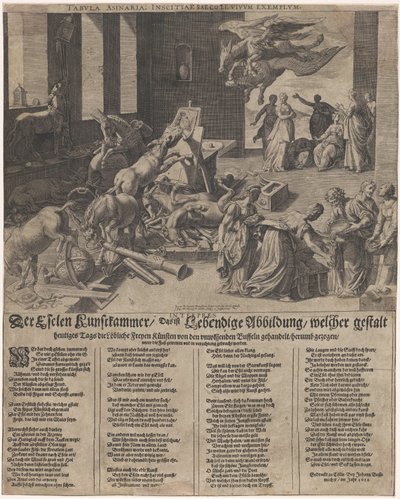 تستخدم الحزائر غرفة فنية حمار Kunstkammer ، هذا رسم حي ، والذي يشكل اليوم الفنون الحرة الجديرة بالثناء يتم التعامل معها ، ويتم جرها من قبل الجاموس الجاهل (...) (العنوان على الكائن) بواسطة إسحاق دوشمين