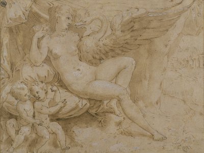 Leda and the Swan (قلم وحبر ، غسيل ولون جسم أبيض على ورق) بواسطة إسحاق أوليفر