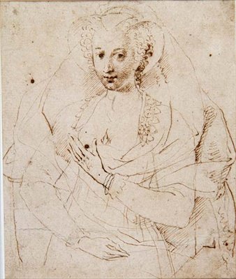 صورة لسيدة مجهولة ، تسمى رسمياً لوسي هارينغتون ، كونتيسة بيدفورد ، رسم مصغر (رقم 3902) ج 1605 (قلم وحبر ، طباشير على ورق) (انظر أيضًا 58811) بواسطة إسحاق أوليفر
