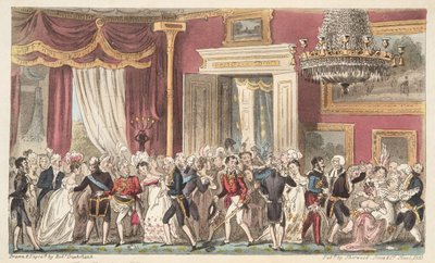 المساء في الغرفة الدائرية ؛ أو ضغط في كارلتون بالاس ، من The English Spy ، حانة. 1824 (نقش يدوي) بواسطة إسحاق روبرت كروكشانك