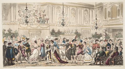 The Fancy Ball at the Upper Rooms، Bath، from The English Spy ، تم نشره في لندن ، 1824 بواسطة إسحاق روبرت كروكشانك