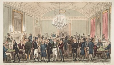 غرفة الاشتراك الكبرى في بروكس ، من The English Spy ، حانة. 1824 (نقش يدوي) بواسطة إسحاق روبرت كروكشانك