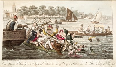 عائلة القطيفة على حفلة من المتعة ، أو تأثير عاصفة في خليج بسكاي الصغير ، من The English Spy ، حانة. 1824 (نقش يدوي) بواسطة إسحاق روبرت كروكشانك