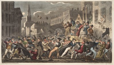 مدينة وثوب ، من The English Spy ، حانة. 1824 (نقش يدوي) بواسطة إسحاق روبرت كروكشانك