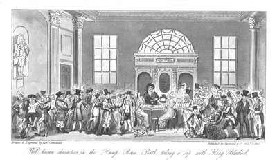 شخصيات معروفة في غرفة المضخة ، باث ، مع رشفة مع King Bladud ، 1825 بواسطة إسحاق روبرت كروكشانك