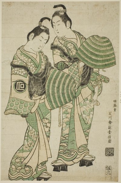 الممثلان Onoe Kikugoro I و Sanogawa Ichimatsu I ارتديت ملابس الرهبان المتسولين (komuso) بواسطة إيشيكاوا تويونوبو