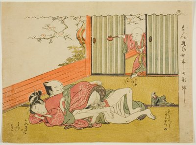 مقاطعة العشاق، الورقة 18 من سلسلة "قصائد الزوج والزوجة مانون (هايكاي ميوتو مانون)" بواسطة Isoda Koryusai