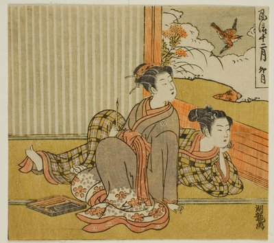 الشهر الرابع (أوزوكي) من مسلسل "اثنا عشر شهرًا عصرية (Furyu juni tsuki)". بواسطة Isoda Koryusai