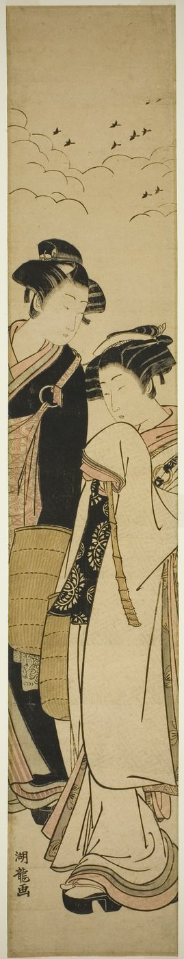 زوجان شابان يرتديان زي الرهبان المتسولين (Genpachi و Komurasaki؟) بواسطة Isoda Koryusai