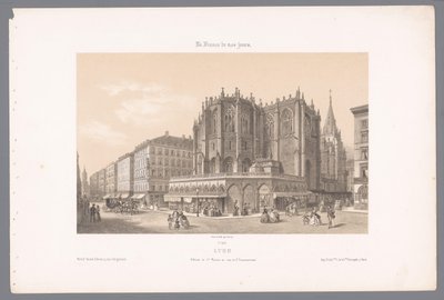 Zicht op de kerk Saint-Nizier en de rue de l'Impératrice te ليون ليون. Apse of St. Nizier and Rue de l'Impératrice (title on object) Hedendaags Frankrijk (series title) France Today (series title on object) بواسطة فريك فرير
