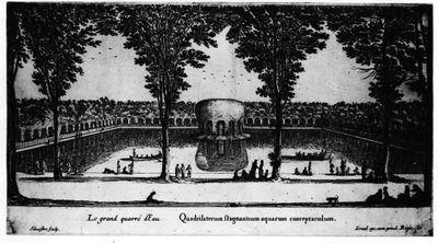 The large square of water of Château de la Rochefoucauld in Liancourt; by Israel. بواسطة إسرائيل الأصغر سيلفستر