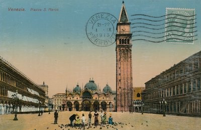البندقية - ميدان سانت ماركس. أُرسلت البطاقة البريدية عام 1913. بواسطة مصور إيطالي