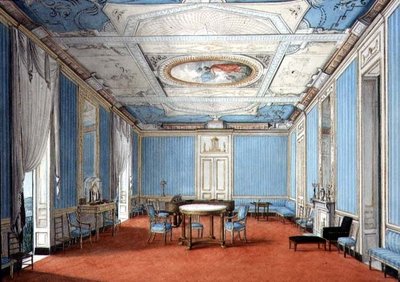 تصميم داخلي نيوبوليتان بالازو كلاسيكي حديث ، حوالي 1830 (الغواش والألوان المائية على الورق) بواسطة المدرسة الايطالية