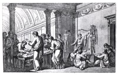 مدرسة التشريح في العصور القديمة ، من Tabulae Anatomicae بقلم بيترو بريتيني دا كورتونا (1596-1669) نشرت في روما ، 1778 بواسطة المدرسة الايطالية