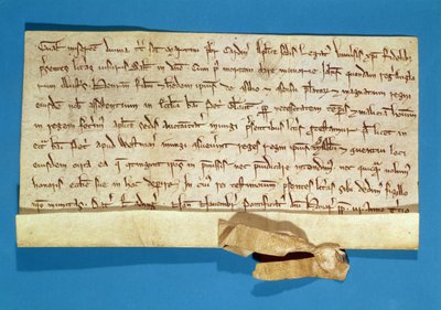 احتجاج رسمي على مسح هنري الثالث (1207-72) في غلوستر ، كتبه المندوب البابوي ، الكاردينال غوالو ، 1218 بواسطة المدرسة الايطالية