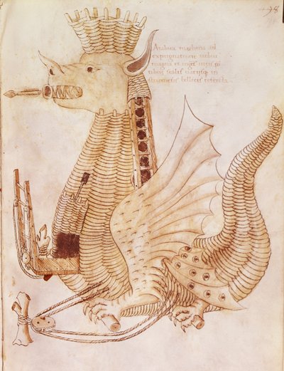 أضف 24945 صفحة 194 تصميم محرك حصار ، من "De re Militari" بقلم Robertus Valturius (litho) بواسطة المدرسة الايطالية