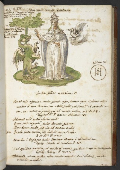 أضف MS 17432 "نبوءات وصور البابا الخامس عشر ، بقلم يواكيم أوف فيوري ..." (حبر ولون على ورق) بواسطة المدرسة الايطالية