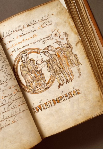 العشق لمخطوطة المجوس من مدرسة بولونيز. (Ms.123-Foglio 40 r) القرن الحادي عشر ، روما ، مكتبة Angelica بواسطة المدرسة الايطالية