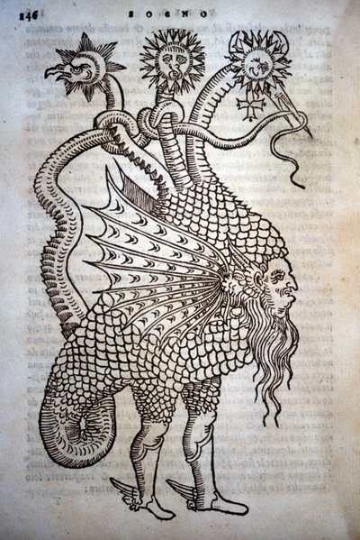 Alchimie: Monster Hybrid ، في - "" De Transmutatione Metallica Sogni Tre "، بقلم جيوفاني باتيستا نازاري ، تم تحريره في بريشيا عام 1599. بواسطة المدرسة الايطالية
