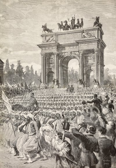 Allied troops entering Milan through the Peace arch, June 7 بواسطة المدرسة الايطالية