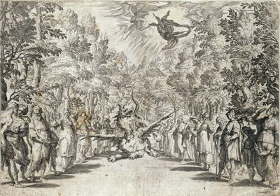 أبولو على وشك مهاجمة الثعبان ، من La Pellegrina بواسطة Girolamo Bargagli ، منقوش بواسطة Carracius بواسطة المدرسة الايطالية