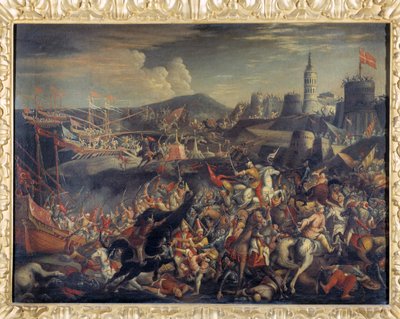 هجوم المسلحين في جزيرة مالطة ، دافع عنها فرسان الإسبتارية عام 1565 بواسطة المدرسة الايطالية