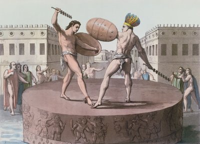 محاربي الأزتيك في القتال على كواكسيكالي ، c.1820 بواسطة المدرسة الايطالية