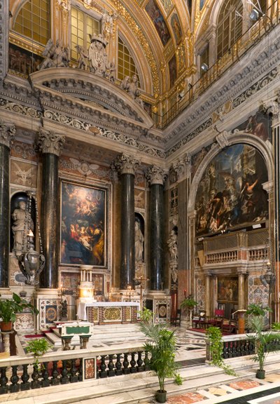 الفن الباروكي: منظر داخلي للكنيسة اليسوعية للاسم المقدس ليسوع (chiesa del Gesu) في روما بواسطة المدرسة الايطالية